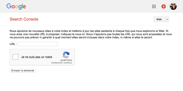 Google Search Console : Soumission de l'URL d'un nouveau site