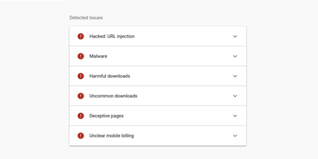 Google Search Console : Les problèmes de sécurité remontés