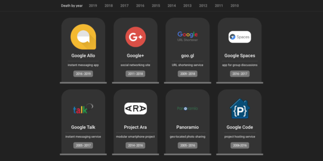 The Google Cemetery : Le cimetière des services de Google