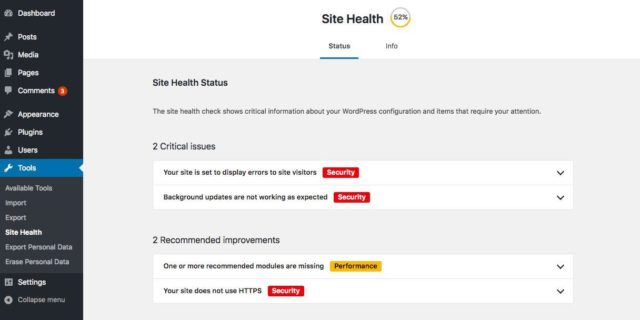 WordPress 5.2 intègre nativement le Centre de Santé