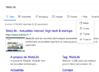 Google : Page de résultats avec pictogrammes pour les services