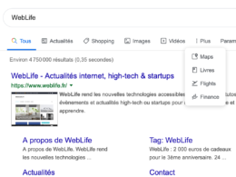 Google : Page de résultats avec pictogrammes pour les services