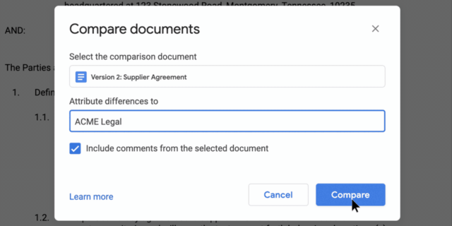 G Suite : Comparaison de deux documents Google Docs différents